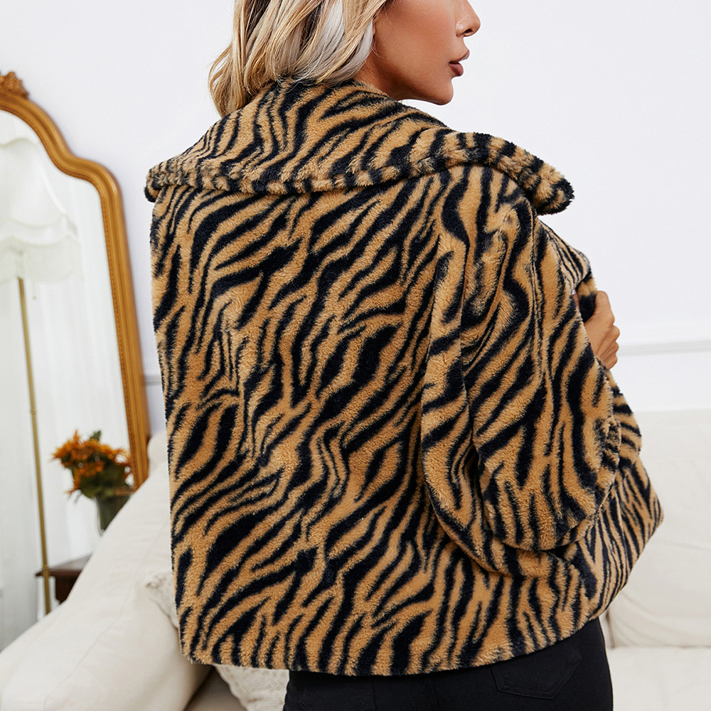 Women's Clothing leopard zebra print lapel plush loose slim leather jacket for women_voghion.com