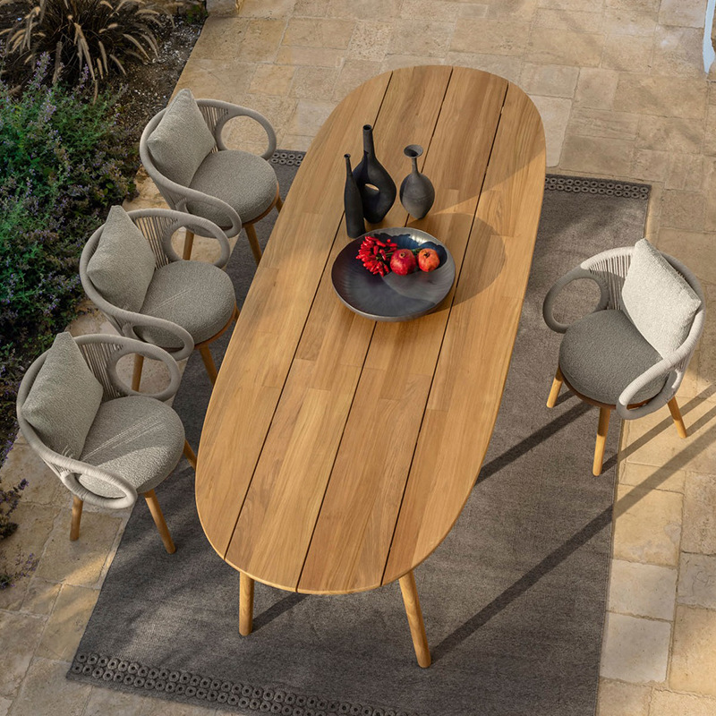 Conjunto de muebles de exterior de ratán para patio, balcón, jardín, villa, muebles de ocio al aire libre, silla de ratán de teca