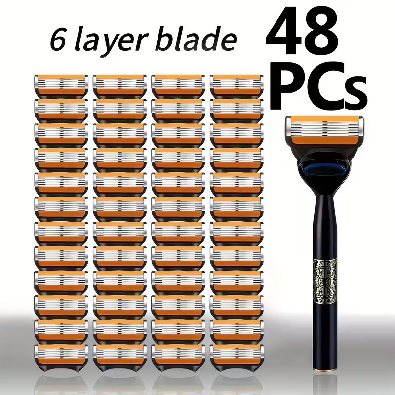 【Premium Selection】Factory Price Manual Razor for Men, Six-Blade Shaving Razor, Double-Sided Razor Head, Metal Non-Slip Handle