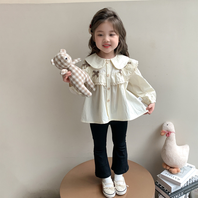 女童蝴蝶结娃娃领衬衫春秋款2025新款儿童韩版时尚小女孩休闲衬衣|undefined