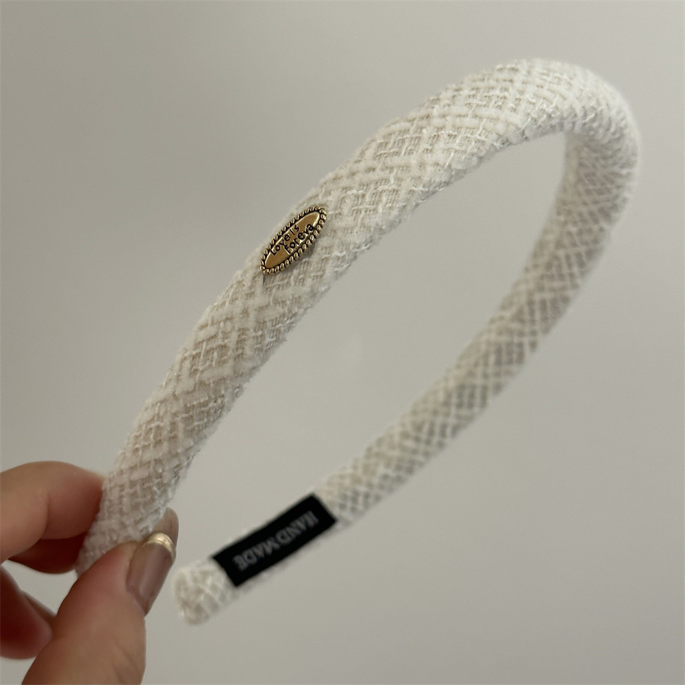 Fascia per capelli in velluto a quadri versione stretta, ovale, oro standard, stile coreano, fascia per capelli strutturata, fermaglio per capelli, autunno e inverno, versatile, nuovo accessorio per capelli quotidiano_voghion.com