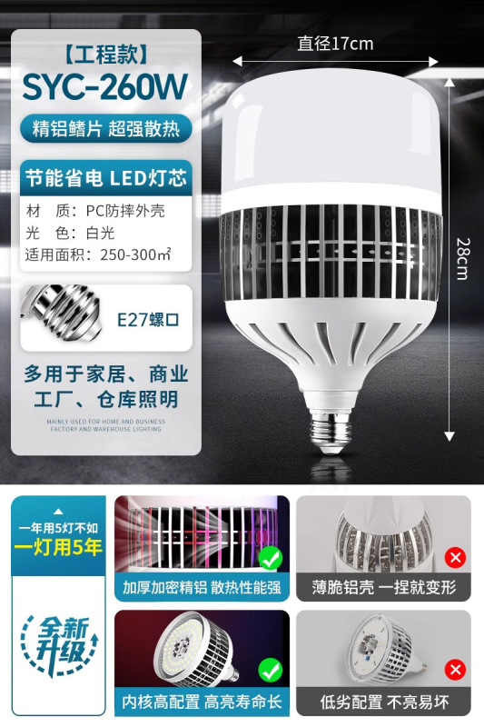 LED大功率灯泡螺口E27家用超亮球泡灯强光工地厂房车间节能照明灯|undefined