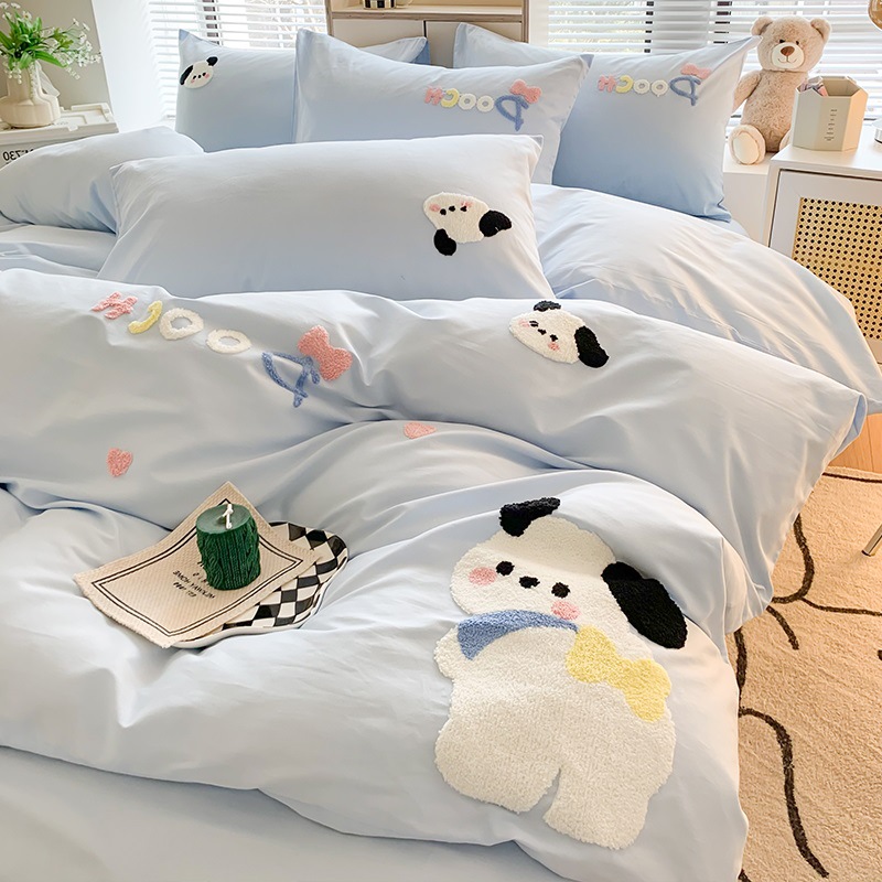 귀여운 강아지-블루 100% 신장면 직물 귀여운 수건 자수