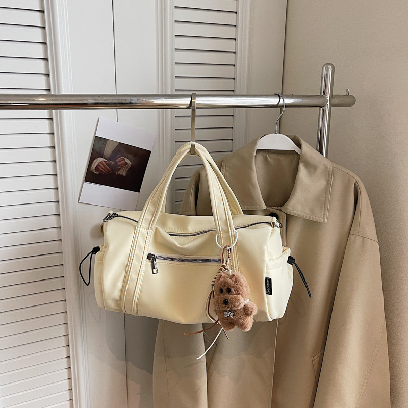 Niche Nylon Lightweight Large Capacity Casual Korean Style Gym Bag Travel Boston Zipper Shoulder Tote Bag - Thumbnail 3