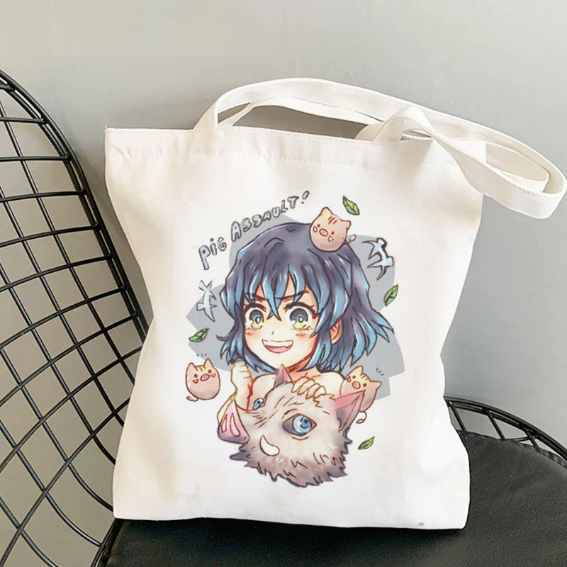 Comercio exterior transfronterizo Demonio Slayer impresión bolsa de lona Harjuku bolsa de hombro moda bolsa de compras portátil en stock