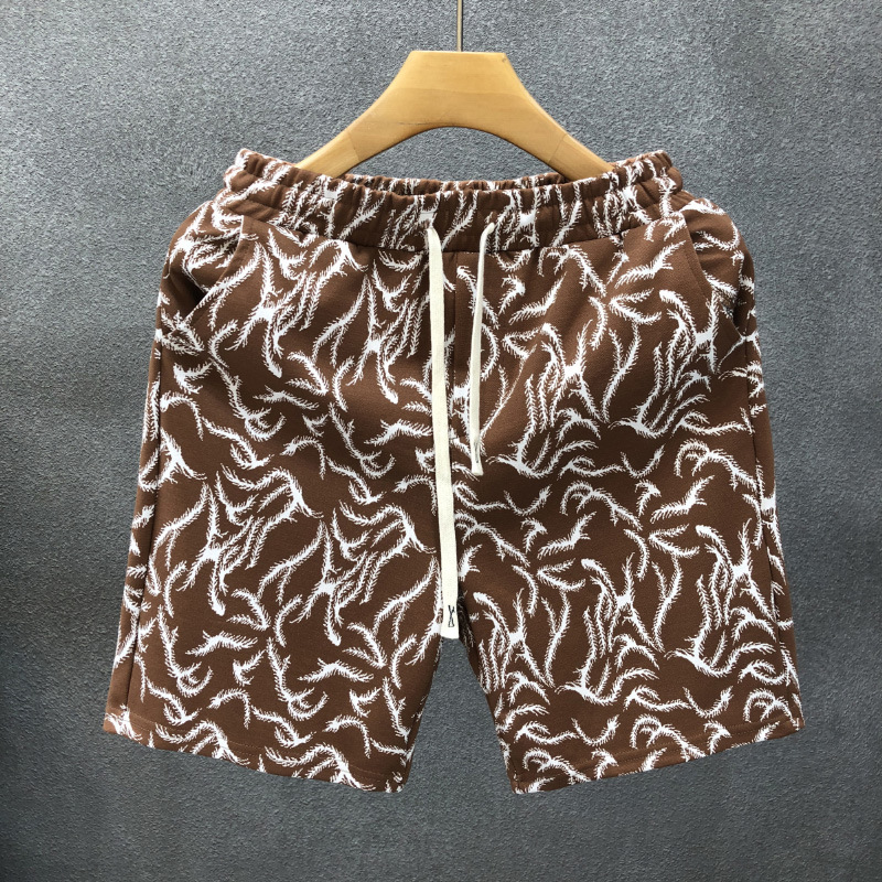 Men's Summer Floral Print High-Waist Loose Fit Five-Point Shorts Trendy Fashionable Retro Style For Casual Beach Wear_viptrois.com