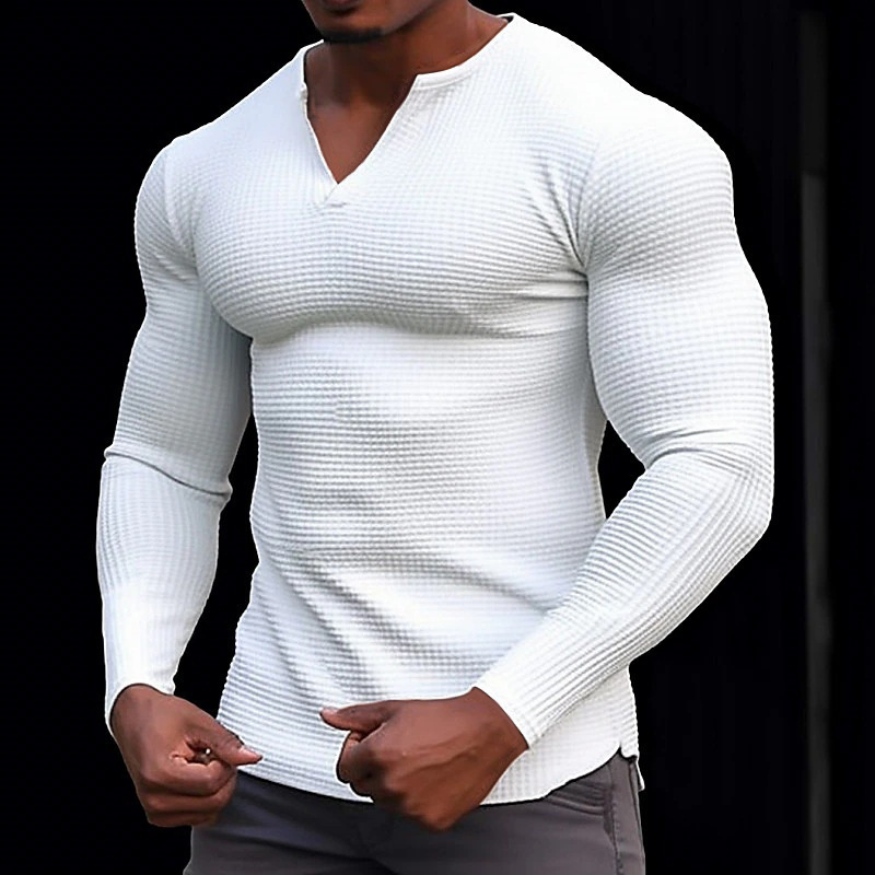 TUME men's waffle solid color long-sleeved shirt, Henley undershirt TUME men's waffle solid color long-sleeved shirt, Henley undershirt