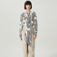 商城同款撤柜折扣2024春秋新款豹纹拼接宽松长袖飘带长袖衬衫女