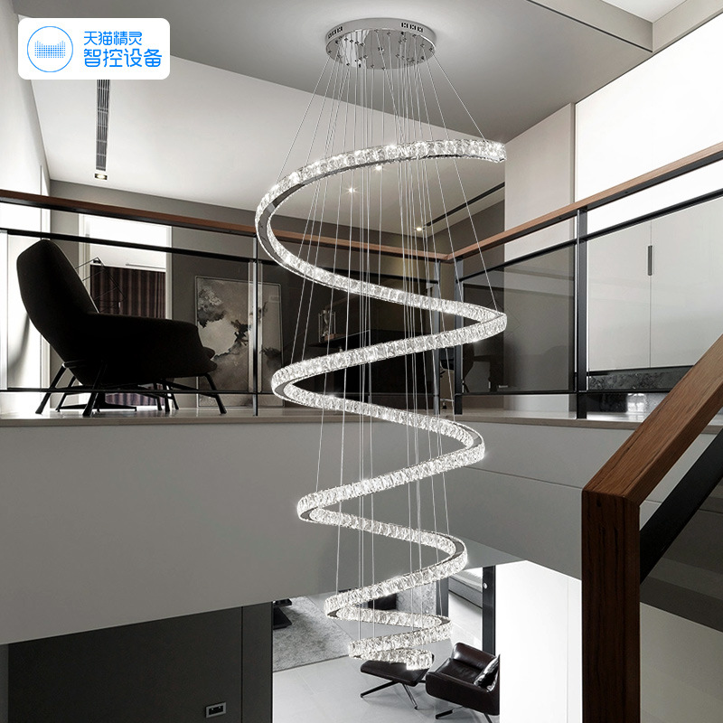 Lámpara de cristal lámpara de sala de estar lujosa villa dúplex gran lámpara elevación hueca escalera giratoria lámpara de lámpara larga lámpara de lámpara