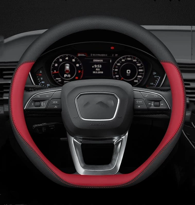 All Seasons, Non-Slip, Suitable – Steering wheel cover - new-d-shaped-punched-nappa-red-36cm