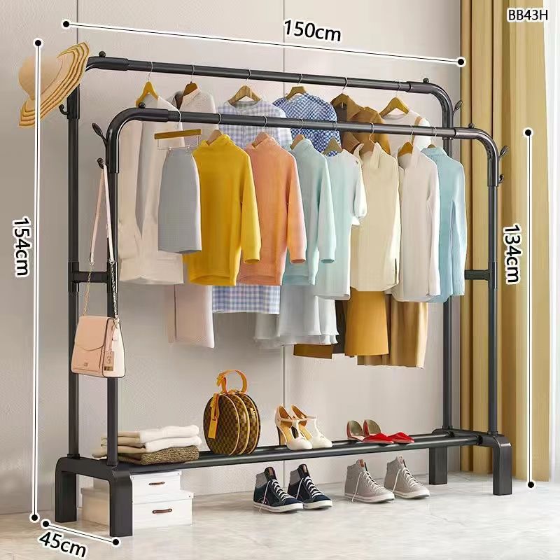 Percha de gorras percha de ropa interior del dormitorio percha de ropa de doble varilla percha de secado percha de ropa de piso percha de almacenamiento de ropa móvil conveniente
