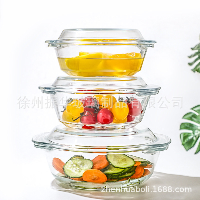 Vidrio de borosilicato cristal olla estofado taza con tapa binaural horno microondas hogar horno redondo sopa tazón olla tazón