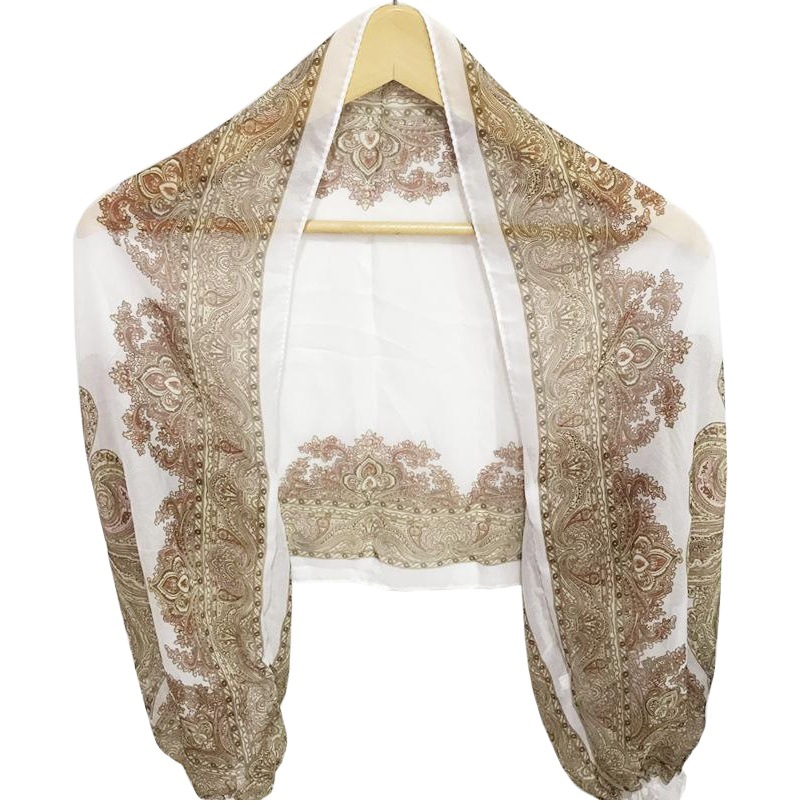 Summer Sun Protection Sleeves for Women, Cashew Print Chiffon Sun Protection Shawl, Long-Sleeved Thin Outer Shawl, Silk Scarf Wholesale