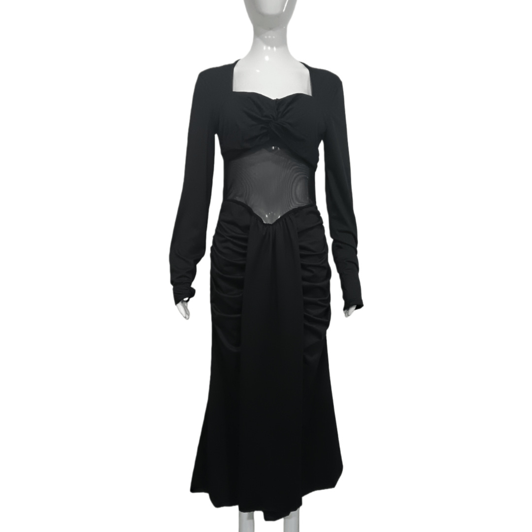 Women's Sexy Mesh Cutout Ruched Bodycon Midi Dress – Slimming Fish Hem Party Gown_ecoleips.com