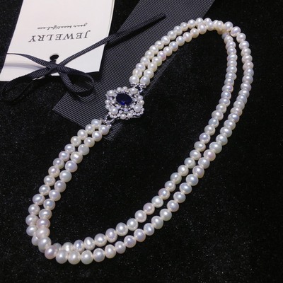 法式中古老钱风tian然淡水珍珠双层项链S925纯银一款多戴锁骨颈链|ms