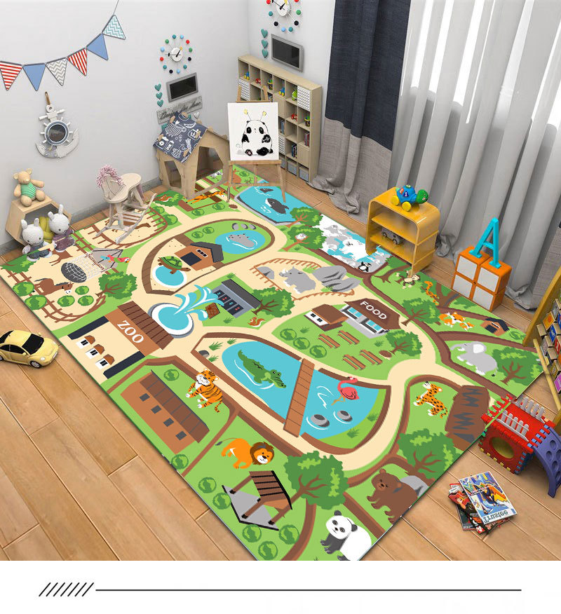 Cartoon children's floor mat, city traffic natural rubber floor mat, game toy rug, parking lot track educational floor mat