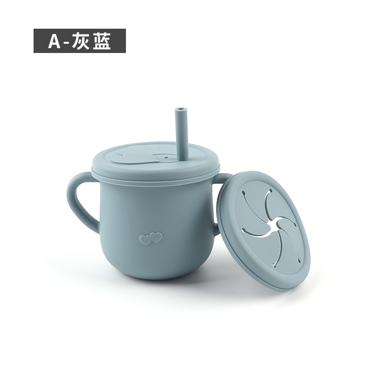 Taza de agua de paja de silicona para niños de grado alimenticio Taza de agua a prueba de caídas Taza de agua de silicona binaural para bebés Taza de silicona para aprender a beber