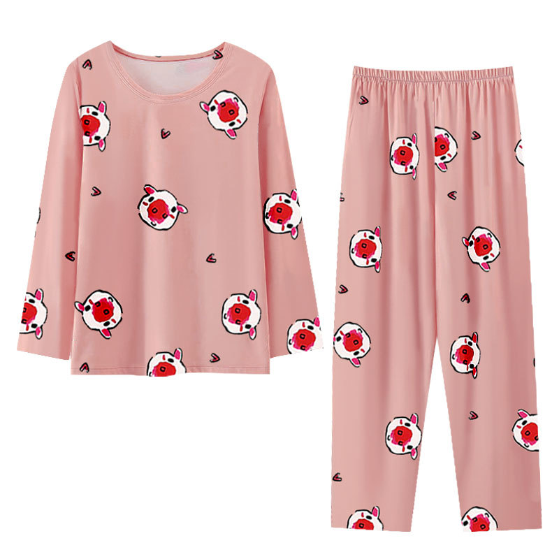 대외 무역 봄과 가을 잠옷 여성 긴팔 바지 외부 착용 캐주얼 느슨한 여성 홈 웨어 얇은 투피스 세트