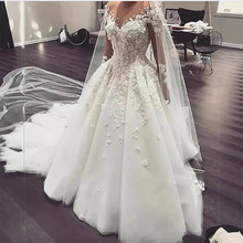 2025新款欧美公主新娘拖尾婚纱白色拖尾透视大露背蕾丝婚纱礼服