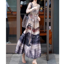 X镮2时尚设计感连衣裙女2023夏季新款洋气减龄圆领系带收腰显瘦长