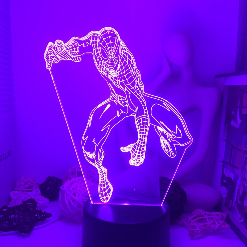 Creative Spiderman 3D night light acrylic color decoration foreign trade cross border touch USB visual LED Sleep Light