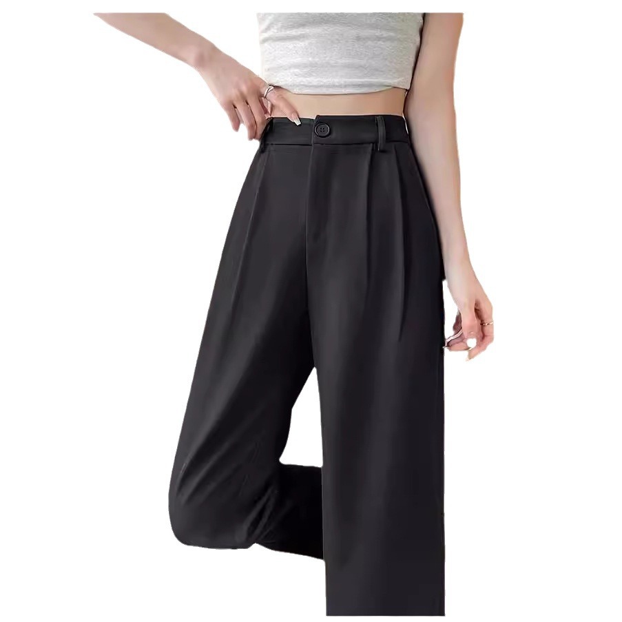 Pantalones de traje negro de verano para mujeres, pantalones casuales de piernas anchas y estrechas.