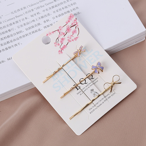 Factory Wholesale Daily Japanese and American Sweet and Cute Bow Tie Collar Hair Clips Fashion Simple Single Clip Set