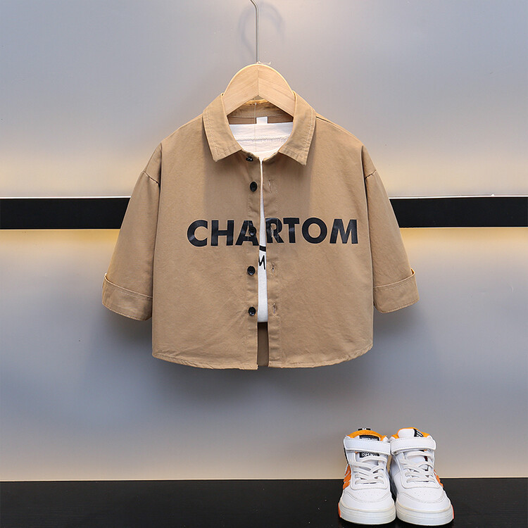 7824 chaqueta de camisa de otoño para niños 2025 nueva primavera y otoño ropa de marca de moda para niños pequeños y medianos camisa estampada para niños