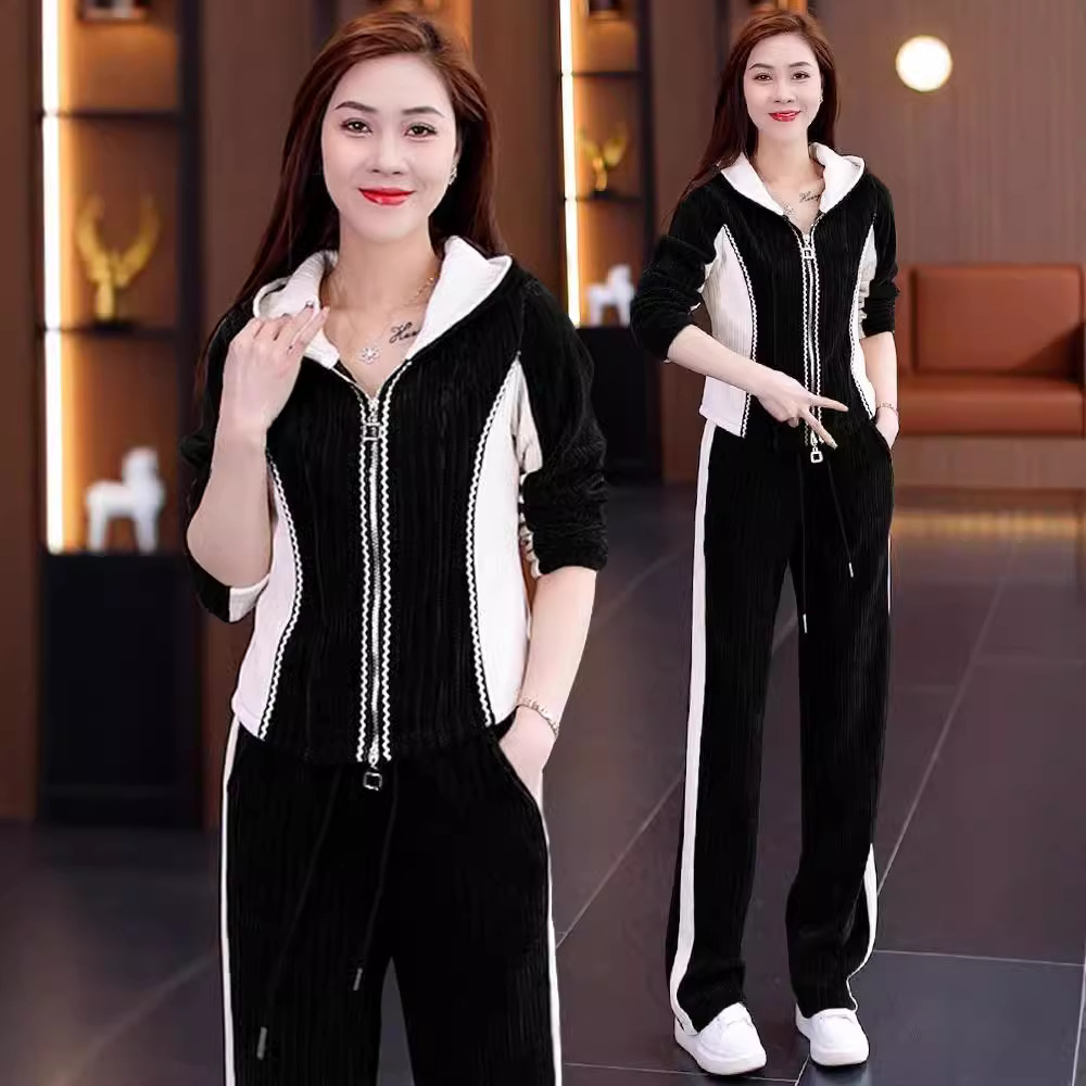 Women's Clothing new casual sportswear women's suits spring and autumn fashionable hooded sweatshirt wide leg pants two piece suit_voghion.com