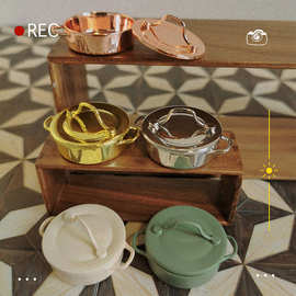 微缩玩具模型娃娃屋配件厨房带盖锅 煲 迷你汤煲 复古煲 矮锅D237