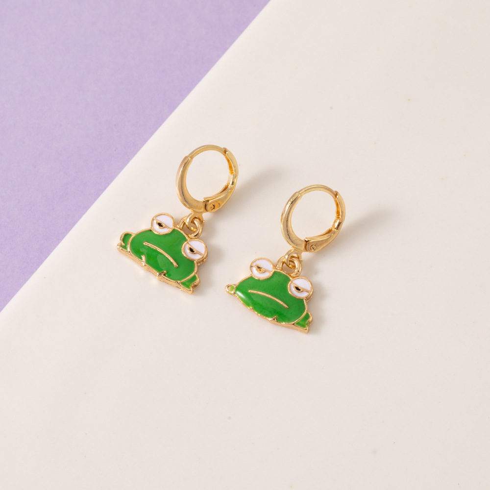 New Fashion Cartoon Frog Earrings Personality Alloy Dripping Oil Cute Color Frog Ear Clip display picture 6