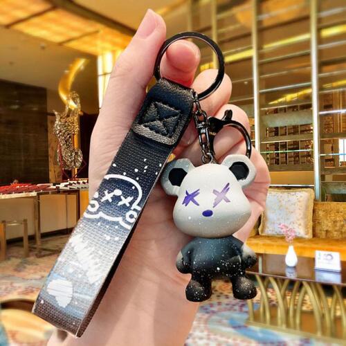 Trendy cool gradient starry sky bear resin doll keychain cartoon cute female bag pendant couple car keychain