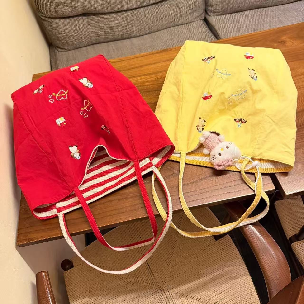Embroidered Tote Bag for Women, New Fashion Style, Lazy Style, Double-Sided, Large Capacity, Suitable for Students, Commuting, Casual Use, Handbag, Shoulder Bag