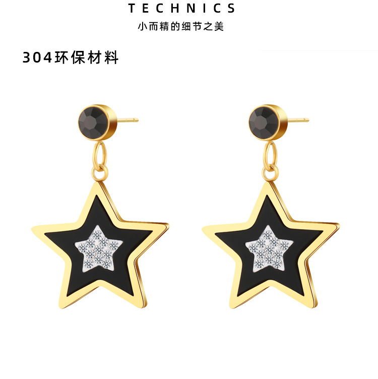 Fashion Five-pointed Star Diamond 14k Gold Plated Titanium Steel Earrings display picture 7