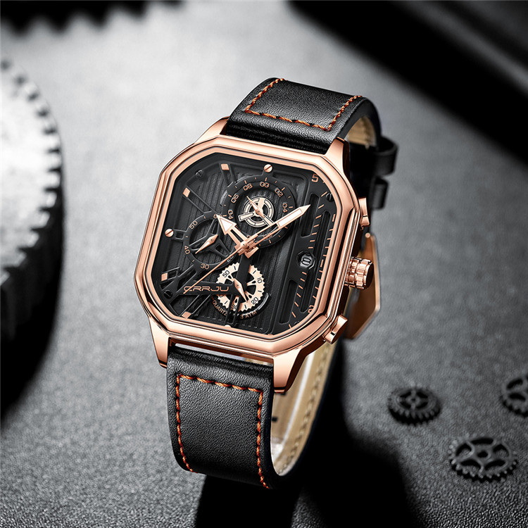 CRRJU Men's Watch - Black Belt Rose Shell Black Face
