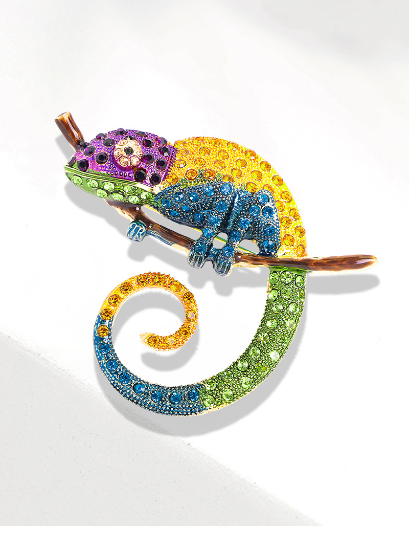 33g Weight Rhinestones Inlay Material Brooches Classification Hip-Hop Retro Pin Lizard Alloy Rhinestones Unisex Brooches