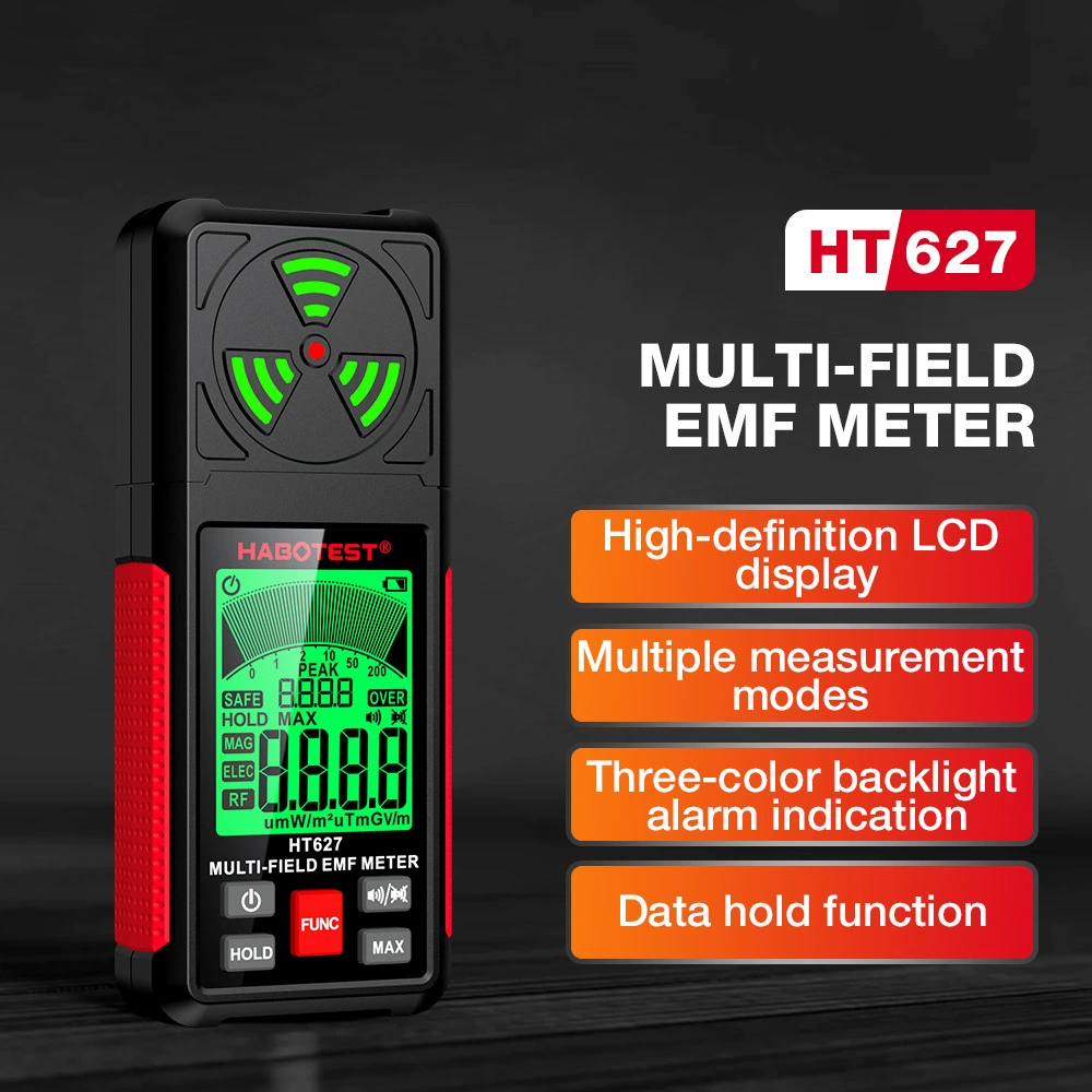 HT627 Ручной детектор электромагнитного излучения Инструмент для измерения интенсивности электромагнитного излучения Детектор излучения магнитного поля Huabo