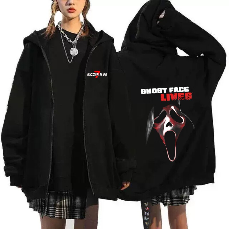 2025 New Cross-Border Men's and Women's Zip-Up Sweatshirt Scream Ghostface Scream Hoodie Jacket