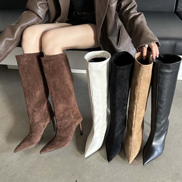 Retro Simple Pointed-Toe High-Heeled Boots, Roman Style, Trendy, Fashionable and Versatile, Showing Longer Legs Retro Simple Pointed-Toe High-Heeled Boots, Roman Style, Trendy, Fashionable and Versatile, Showing Longer Legs