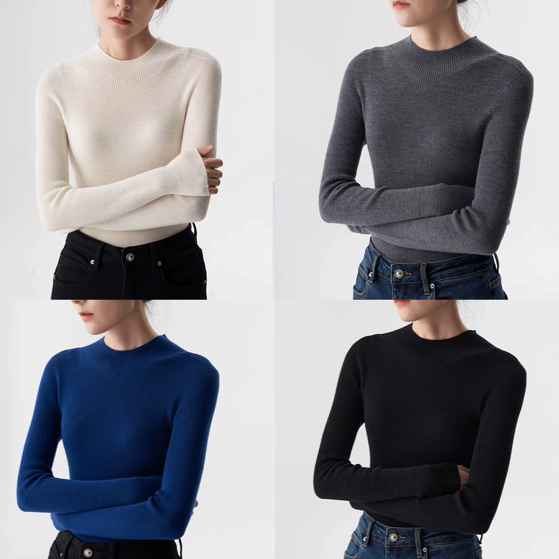 SS STUDIO Heavy Yarn Seamless One-piece Half-turtleneck Sweater with Sweater for Women Spring and Autumn Base Sweater