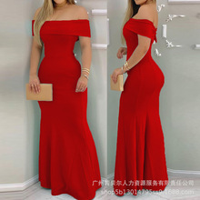 P1LZQ3176/LZQ3176欧美新款红色一字肩连衣裙