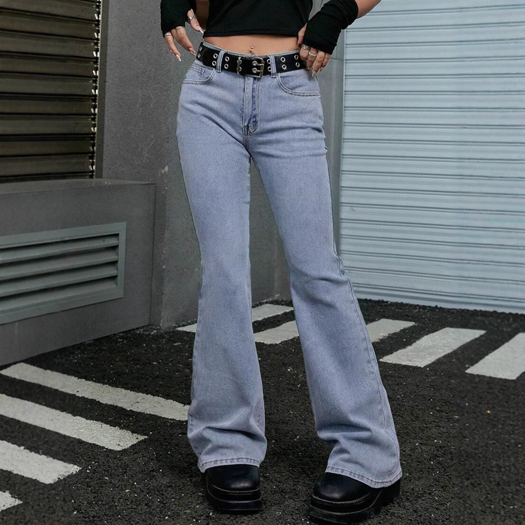 Women's Clothing High Waisted Denim Jeans, Autumn Style, New Style, Stretchy, Slim Fit, Slightly Flared, Floor Length Trousers, Trendy._ecoleips.com