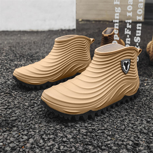 Men's Waterproof Non-slip Thickened Warm Short Barrel Rain Boots Men's One-piece fleece-lined Thick Bottom Rain Boots Water Shoes Fishing Rubber Shoes