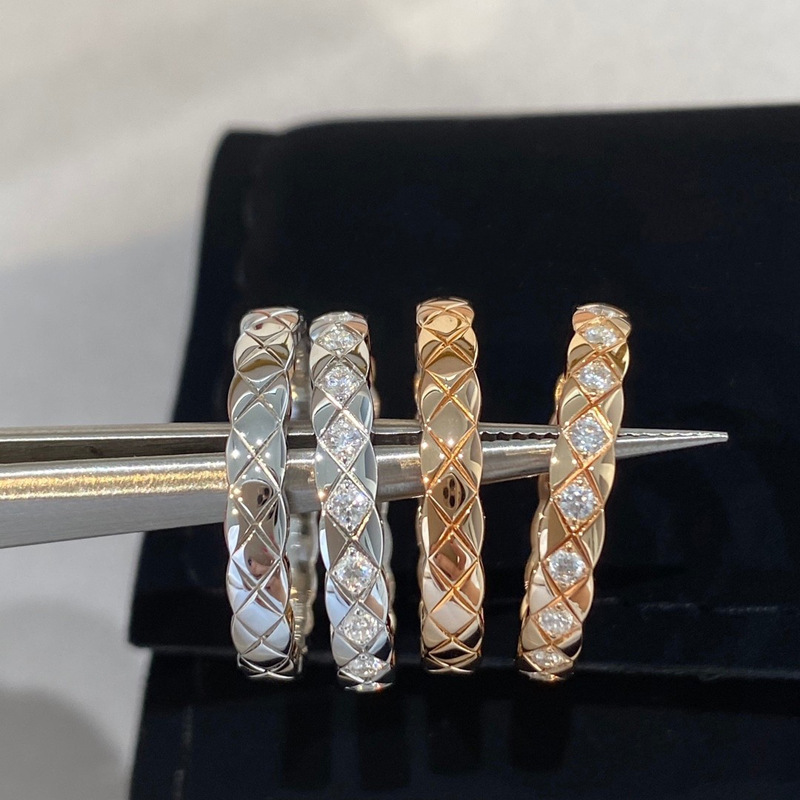Cupronickel Plated V Gold High Version Narrow Version Wide Version Ring coco Rhomboid Non-drill Diamond Ring Women's CNC Carved Bracelet