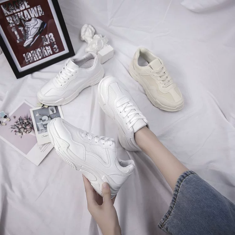 2021 осень Новые громоздкие туфли на толстой подошве, женские белые туфли ulzzang Harajuku в Корейском стиле для увеличения роста для студентов