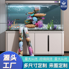 跨境鱼缸背景贴纸缸外静电水族箱专用贴画壁纸3D立体造景装饰贴膜