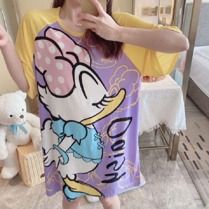 Camisón de comercio exterior del sudeste asiático pijamas de manga corta para mujer verano leche delgada Seda Falda cultural puesto de dibujos animados ropa para el hogar