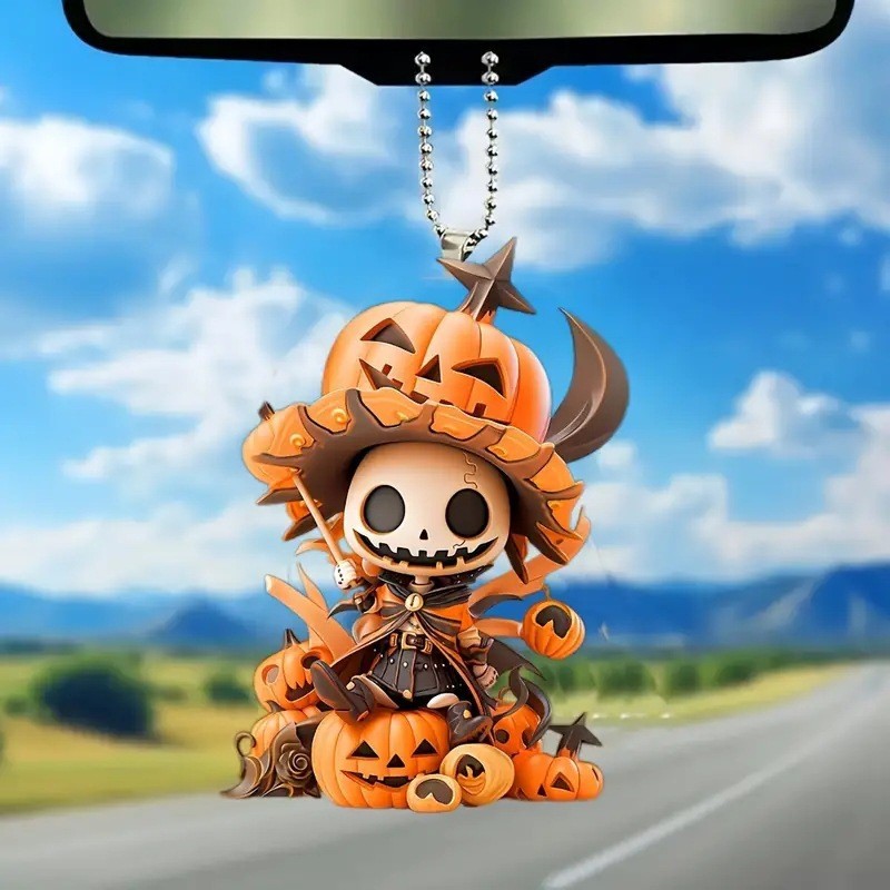 Nuevo acrílico transfronterizo calabaza hombre decoración colgante plano espejo retrovisor colgante decoración de Halloween fiesta
