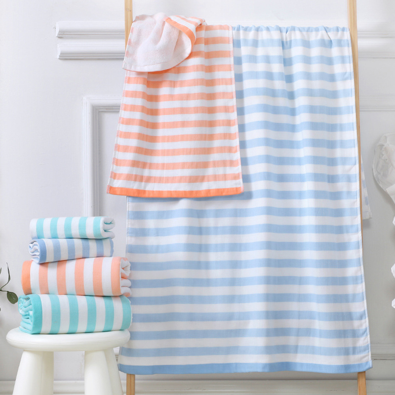 Toalla de baño de rayas de color de algodón 70*140 un lado Terry un velo tela hogar hombres y mujeres absorbente Toalla de playa de secado rápido