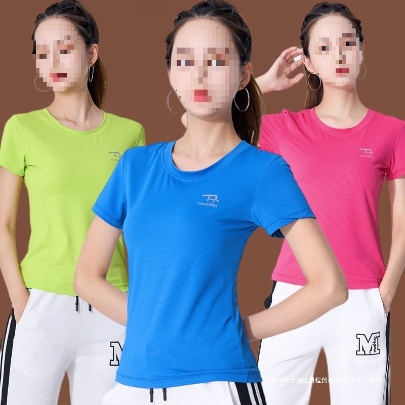 Square Dance Clothing New Sports Quick-Drying Ice Grids T-Shirt Short-Sleeved Group Aerobics Performance Clothing